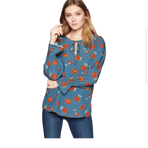 Ella Moon Tops - Ella Moon XS floral tie blue, rust smock key hole